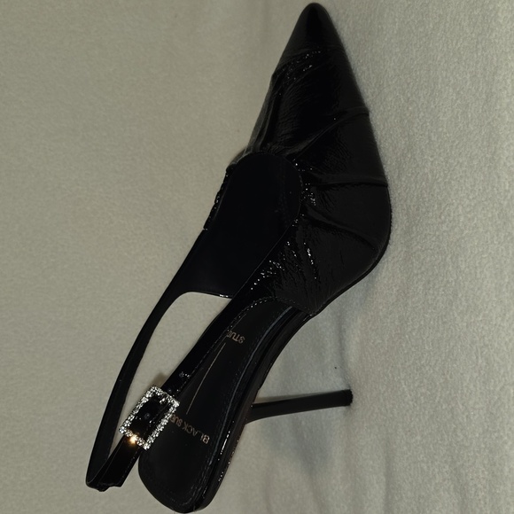 Black Suede Studio Black Piaz 100 Patent Leather Slingback Pump US 5.5 EU 35.5 - Picture 4 of 11